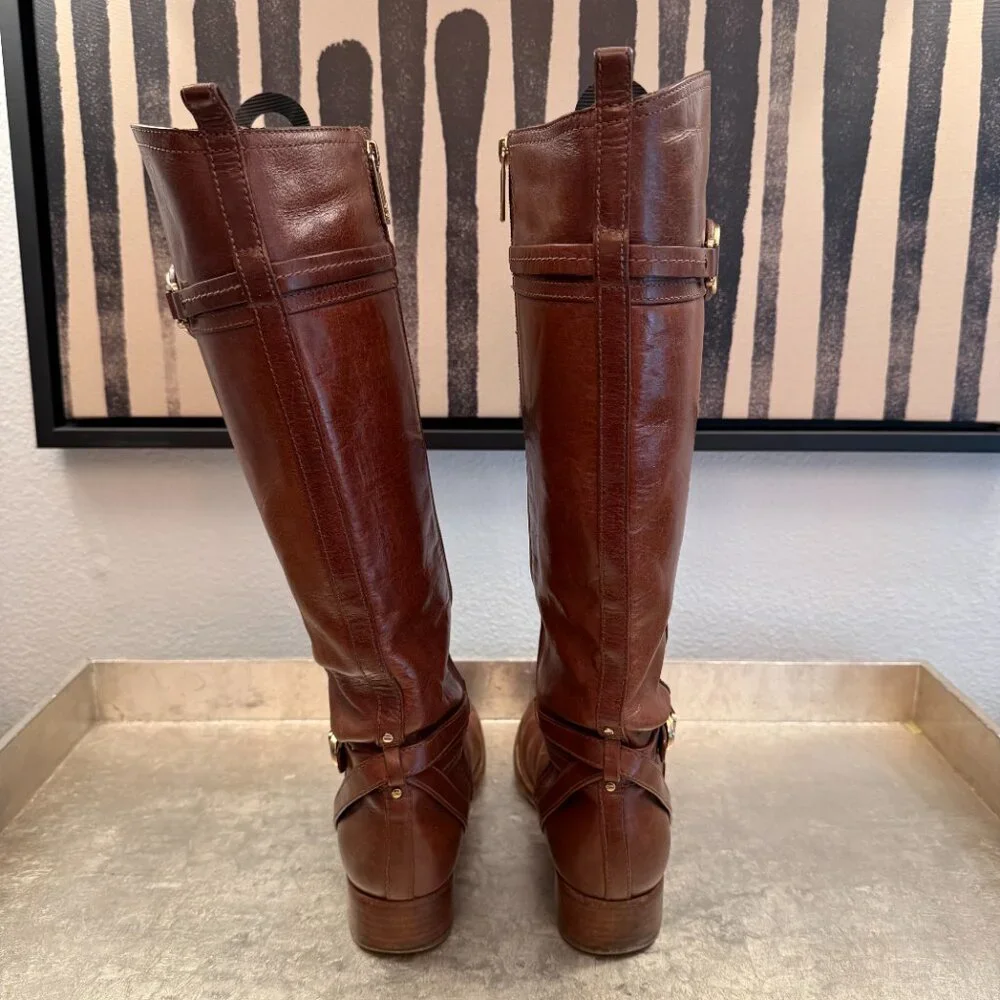 Tory Burch Brown Leather Knee-High Heeled Boots